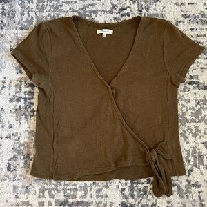 Madewell Olive Wrap Short Sleeve Tie-Front Top